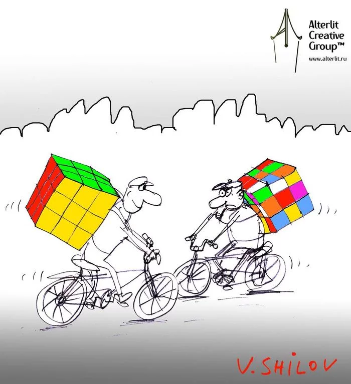 Delivery - My, Drawing, Images, Rubik's Cube, Delivery, Caricature, A bike, Humor