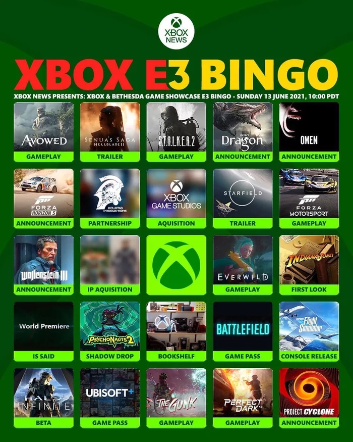 E3 2021 Bingo MicroSoft Edition - Игры, Выставка, E3, Microsoft, Xbox, Бинго, Картинка с текстом