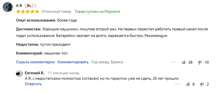 Отзыв на наушники - Моё, Политика, Владимир Путин, Отзыв, Яндекс Маркет