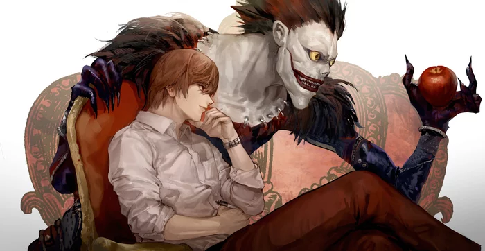 Death Note - Аниме, Anime Art, Death Note, Light Yagami, Ryuk, Арт, Яблоки