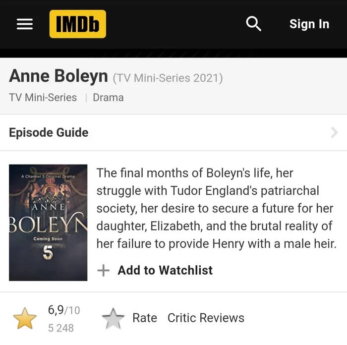 IMDb and Anne Boleyn - Anne Boleyn, IMDb, Serials