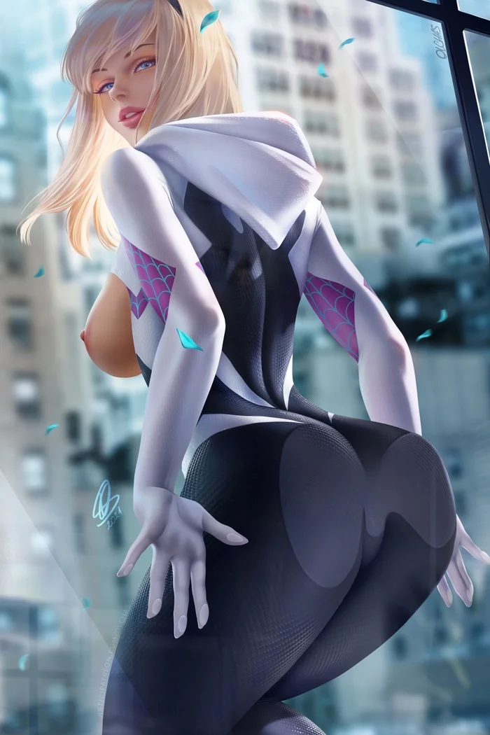 Gwen - NSFW, Art, Girls, Erotic, Spiderman, Gwen Stacy, Marvel, Olchas, Boobs, , Booty