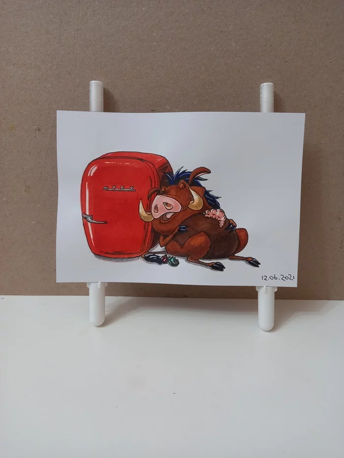Don't worry, be happy :D - Drawing, Fan art, Alcohol markers, Hot Dog, Cooking, Food, Longpost, , Blackcurrant, Ice, Positive, Just learning, Needlework without process, Studies, My, Joy, Pumbaa
