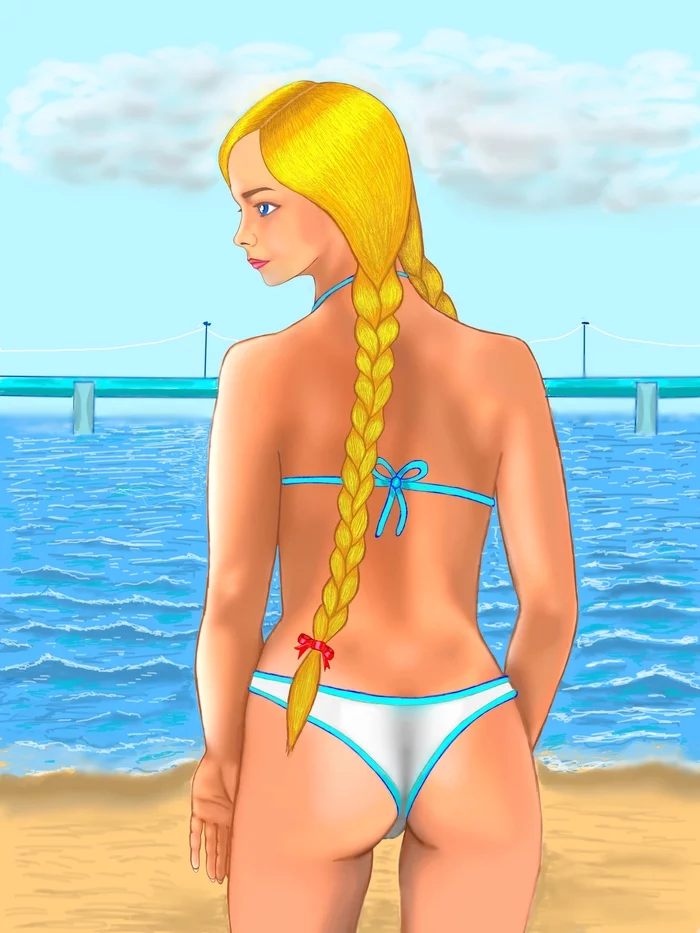 Ida to swim with me! - NSFW, My, Glorifying, Art, Visual novel, Endless summer, Computer games, Bikini, Fan art