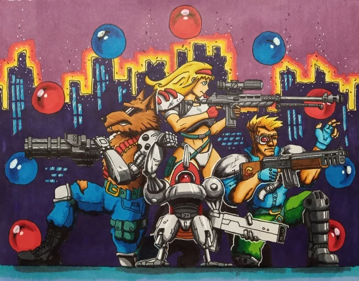 Contra hard corps! - My, Art, Drawing, Contra, Sega, Games