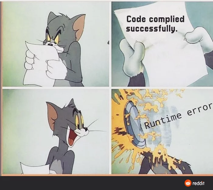 About execution errors - IT humor, Picture with text, Humor, Memes, Tom and Jerry, IT, Programming, Error, , Programmer, Program, Compilation, Debugging, An exception