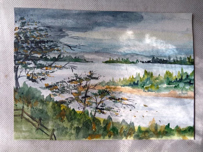 Vasilsursk - My, Drawing, Watercolor, Volga river