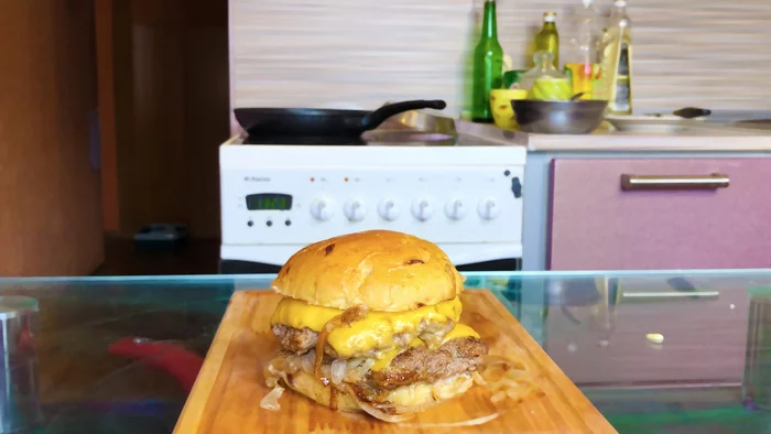 ONION BUGRER, damn tasty burger - My, Burger, Food, Preparation, Recipe, Cooking, Longpost, Kitchen, Yummy, Bakery products, Video, , Video recipe, Video blog