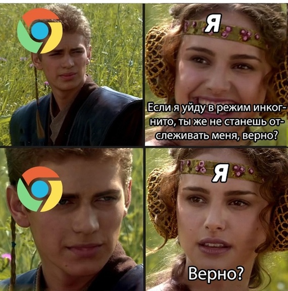 Right? - Google chrome, Incognito mode, Surveillance, Picture with text, Memes, Humor, Star Wars, Anakin and Padme at a picnic