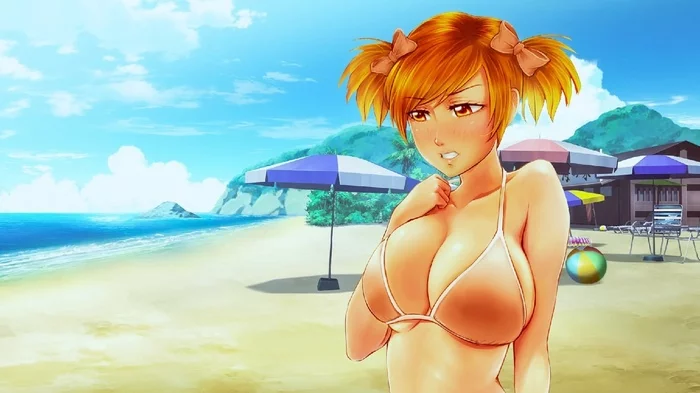 Fuck, branches bend! Slavka's potion worked!) - NSFW, Endless summer, Visual novel, Alisa Dvachevskaya, Art, Fan art, Summer, Beach, Beach vacation