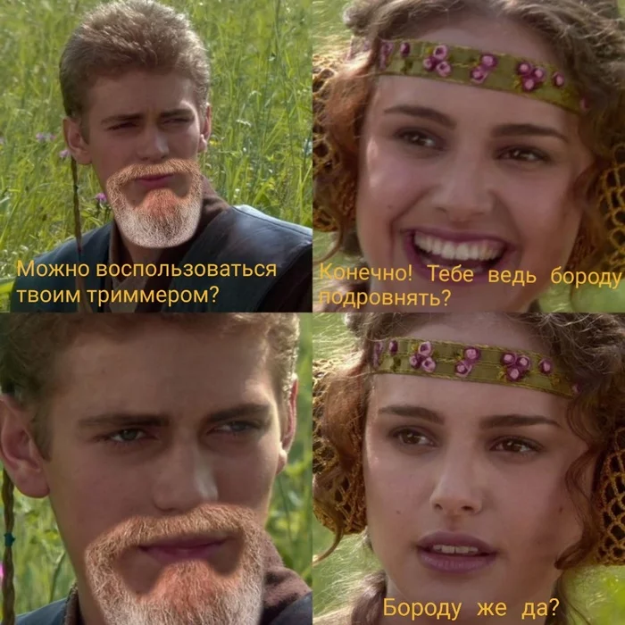 Yes, yes, beard... - Memes, Anakin Skywalker, Padme Amidala, Beard, Intimate haircut, Humor, Awkward moment