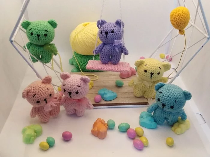 The Bears - My, Needlework, Needlework without process, Teddy bears, Amigurumi, Crochet, Sweets, Toys, Knitted toys, , Minimalism
