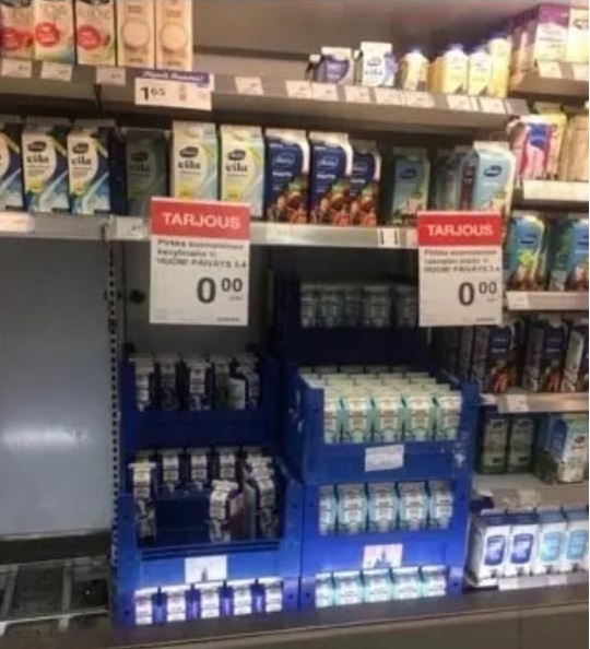 In Finland, dairy products are sold at zero price on the last day of their expiration date. - My, Products, Prices, Распродажа, Delay, Finance, Russia, Сельское хозяйство, Milk, , Trade networks, Score, Longpost