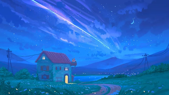 Falling star - Art, Drawing, House, , Gydw1n, Starfall