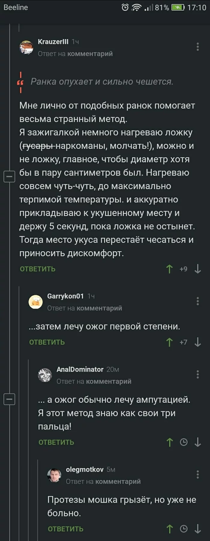 Действенное средство от зуда - Комментарии на Пикабу, Укус насекомого, Протез, Скриншот, Длиннопост