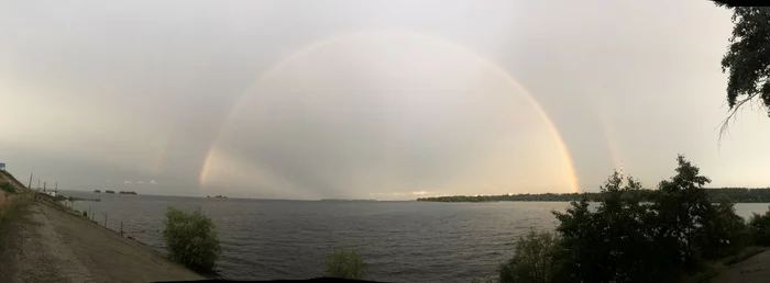 Rainbow - My, Rainbow, Double Rainbow, Cherkasy, Dnieper, Mobile photography, River, Panoramic shooting