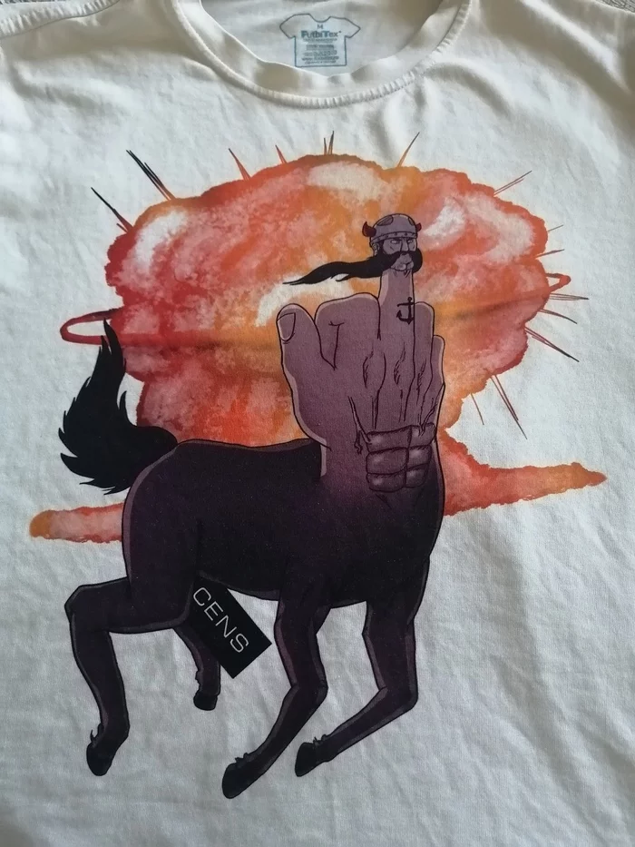 Does anyone know what store this shirt is from? - My, Cloth, Print, T-shirt, T-shirt, Centaur, Mens clothing, Womens clothing, Fancy clothes, , Help me find, Help, Search, Search queries, Search by pictures, Horses, Middle finger, Fuck, Censored