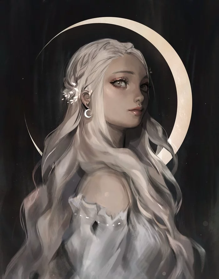 moon maiden - Drawing, Girls, Crescent, Art