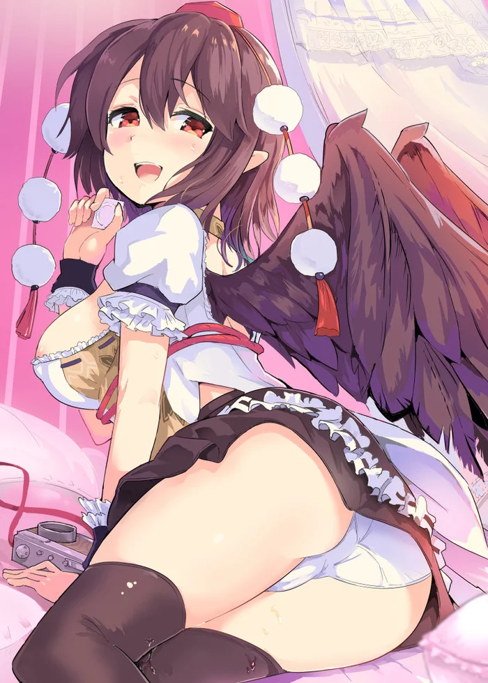 Shameimaru aya - NSFW, Touhou, Shameimaru aya, Anime art, Anime, Puuakachan, Booty, Pantsu, Stockings, , Hand-drawn erotica, Erotic