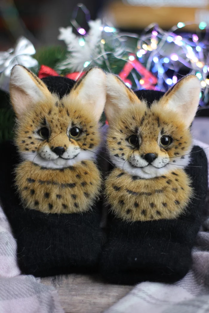 Animal mittens with Serval - My, Serval, Handmade, Needlework without process, Needlework, Animal husbandry, Mittens, Longpost