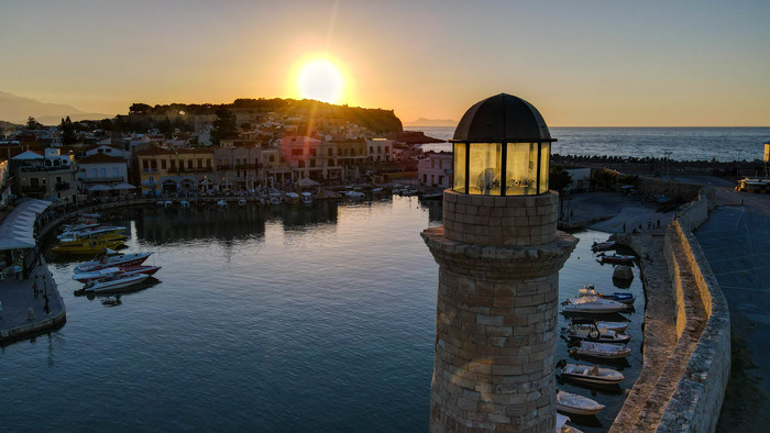 Старый венецианский порт Крит, Греция, Ретимно, Дрон, DJI, Фотография, Порт, Закат, Длиннопост