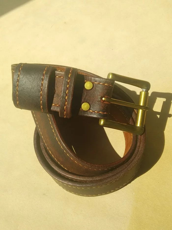 Men's belt (experiment) - My, With your own hands, Leather products, Handmade, Needlework without process, Longpost