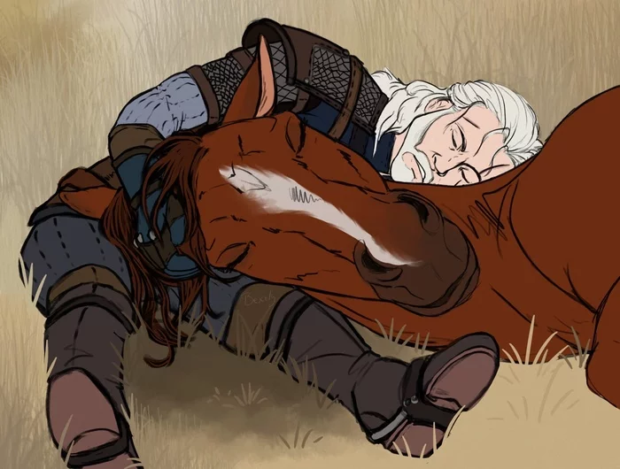 At rest - Fan art, The Witcher 3: Wild Hunt, Roach, Geralt of Rivia