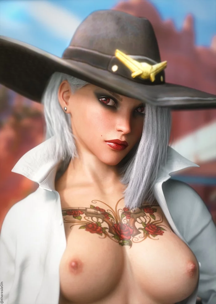 Send nudes by Ash - NSFW, Art, Girls, Erotic, Boobs, Overwatch, Ashe, 3D, Therealzoh, , Girl with tattoo