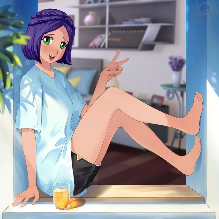 At the open window - Endless summer, Visual novel, Lena, Art, Fan art