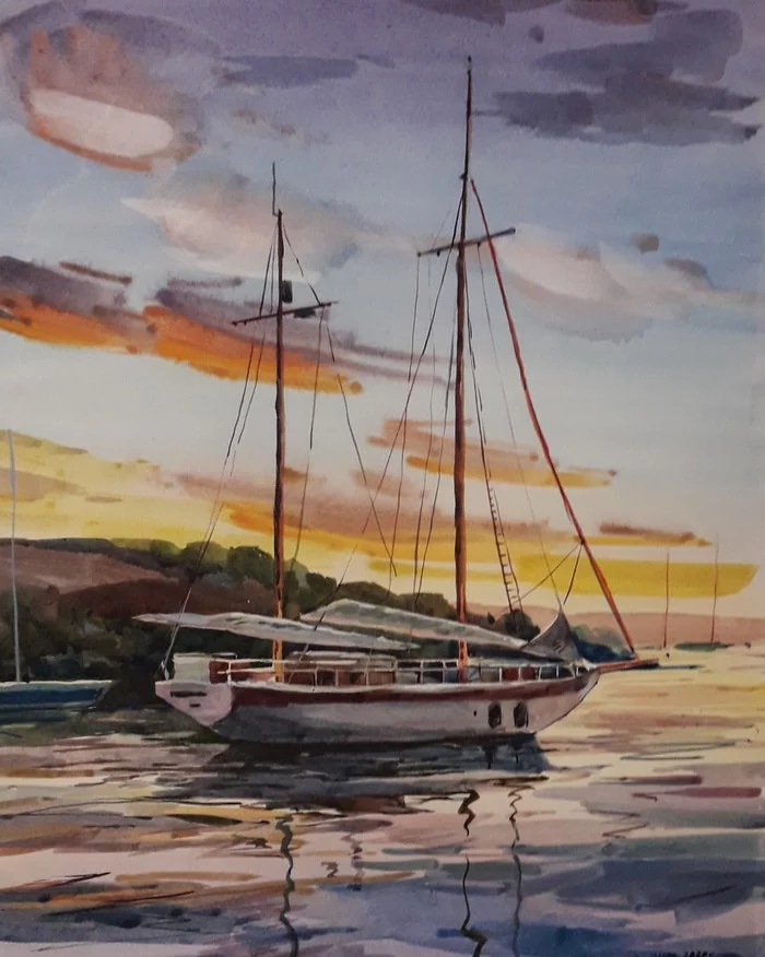 My watercolor, or sea watercolor - My, Wet watercolor, Landscape, Sea, Longpost