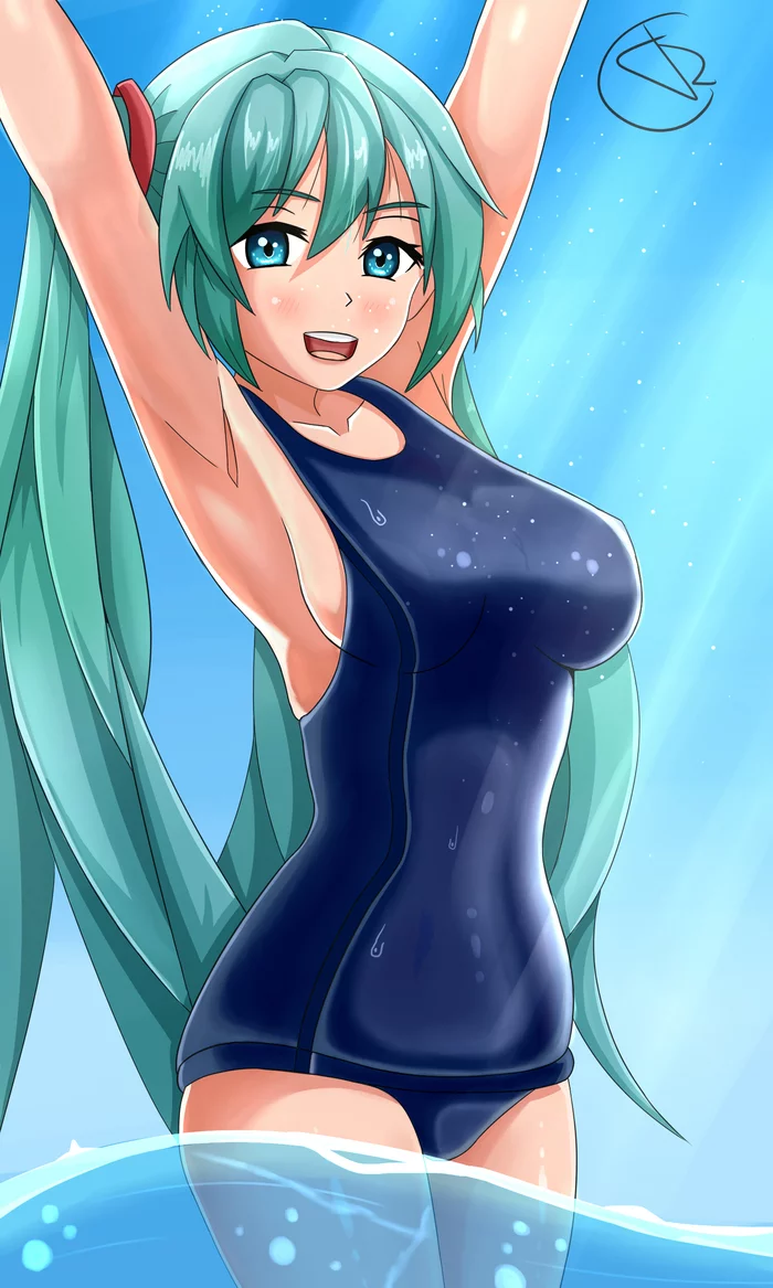 Let's go swimming?! - My, Endless summer, Visual novel, Art, Hatsune Miku, Fan art