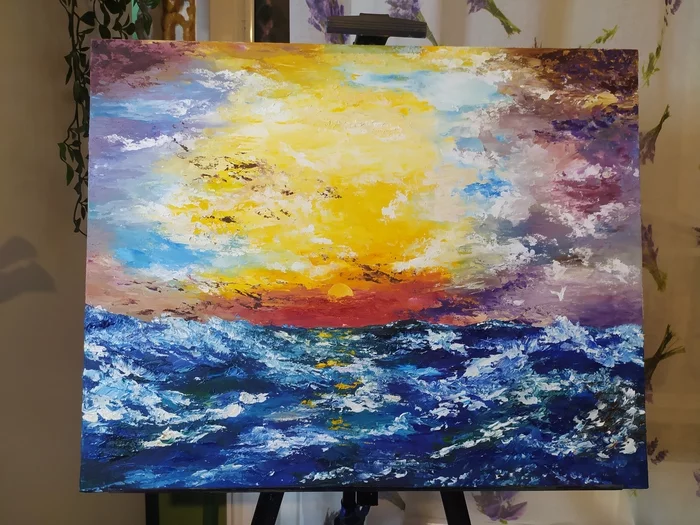 Sea sunset - My, Sea, Canvas, Oil painting, Butter, Painting, Traditional art, Art