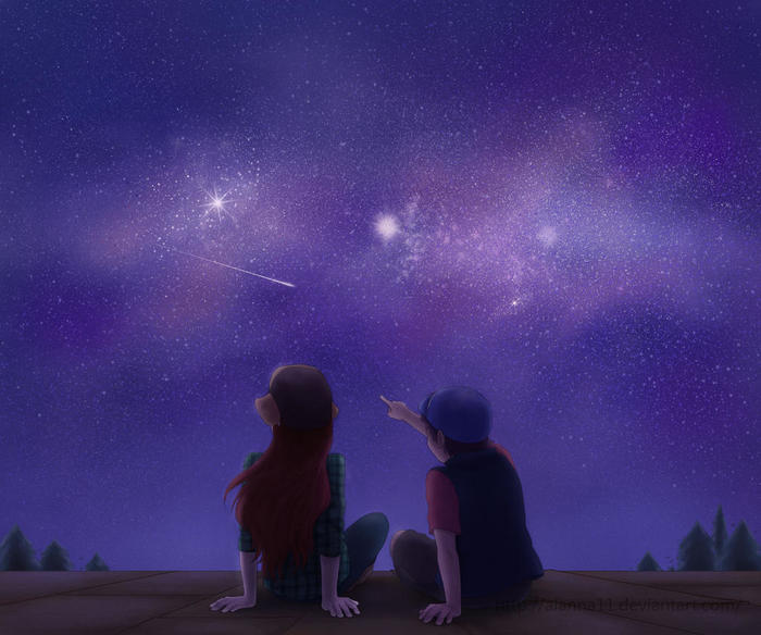 Look they shine for you - Drawing, Animated series, Gravity falls, Wendy corduroy, Dipper pines, Romance, Stars, Art