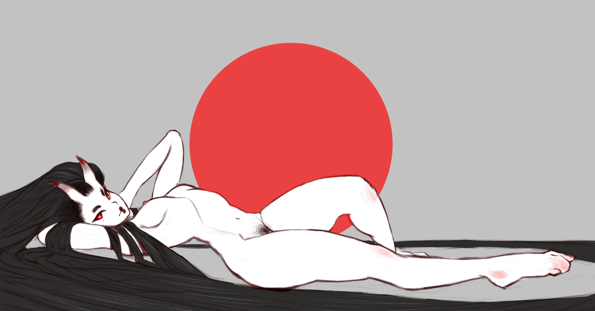 Yokai - NSFW, My, Art, Drawing, Digital drawing, Japan, , Red