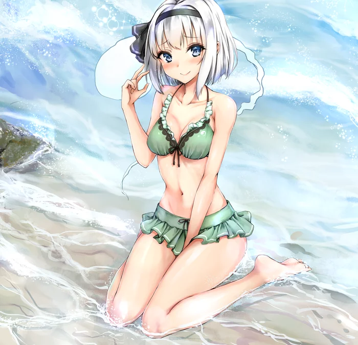 Konpaku Youmu - NSFW, Touhou, Konpaku Youmu, Anime art, Anime, Amagi626, Swimsuit, Breast, Hand-drawn erotica, , Erotic