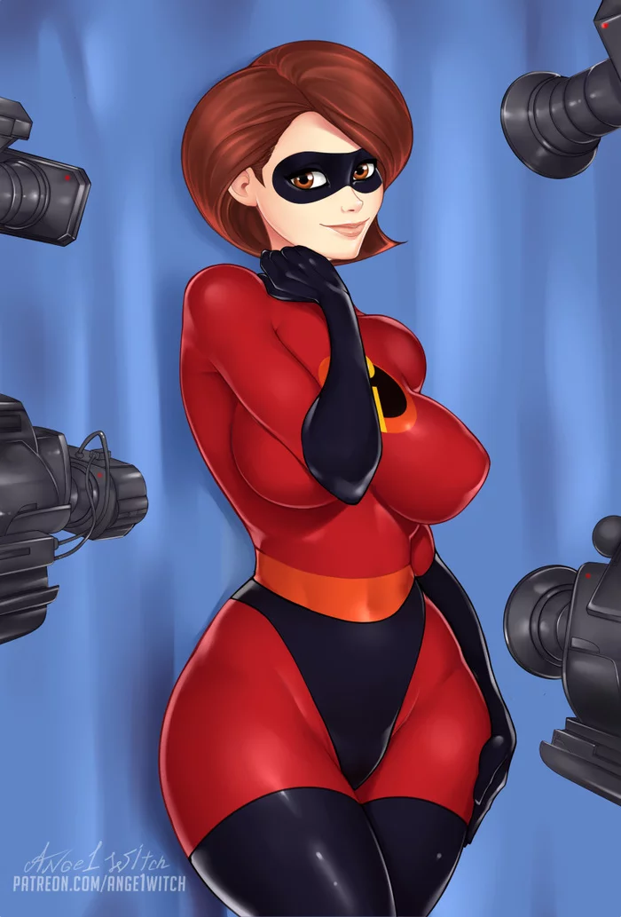 Helen Parr - NSFW, Art, Hand-drawn erotica, Ange1witch, The Incredibles, Helen Parr, Superheroes, PHOTOSESSION, Mask, , Latex, Breast, Labia, Longpost