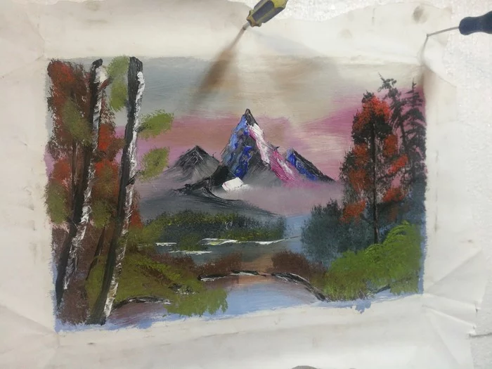 And take me to the league of artists! - My, Bob Ross, Oil painting, The mountains