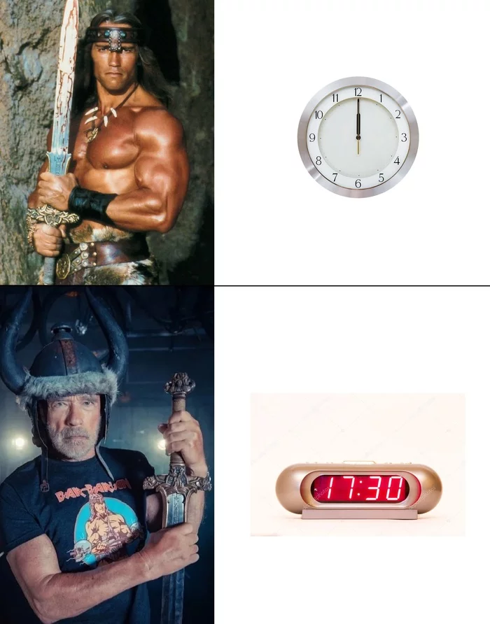 The years take their toll - Arnold Schwarzenegger, Conan the barbarian, Half past five, Sword