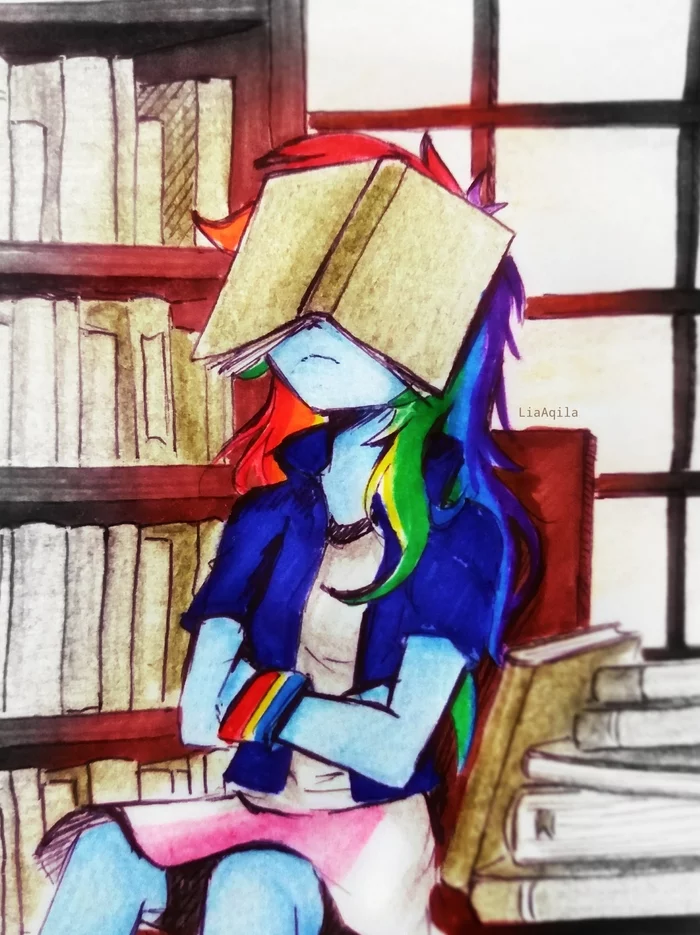 Dying in Studying - My Little Pony, Rainbow Dash, Equestria Girls, Традиционный арт, Liaaqila