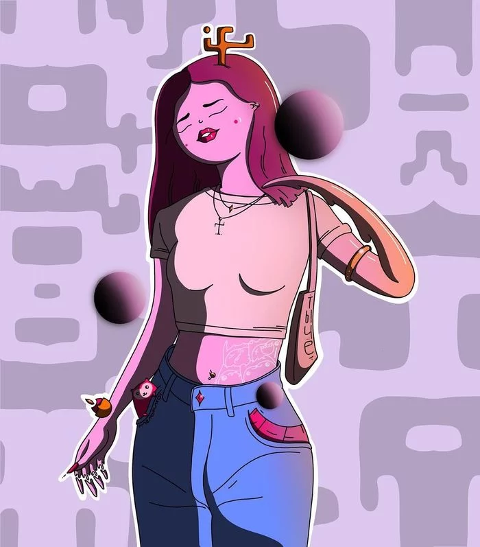 Girl with a handbag - My, Illustrations, Digital drawing, Girls, Girl with tattoo, Abstraction, Art, Modern Art, Art, , Drawing, Portrait, Beautiful, Tattoo, Lips, Pose, Jeans, Cloth, Miracle, Women, Hair, beauty