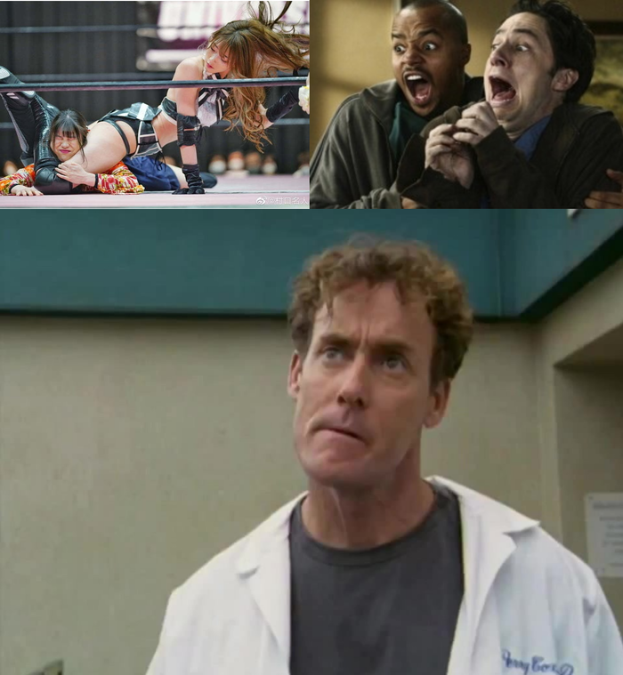 Когда на одном мониторе японский рестлинг, а на другом сериал "Клиника"