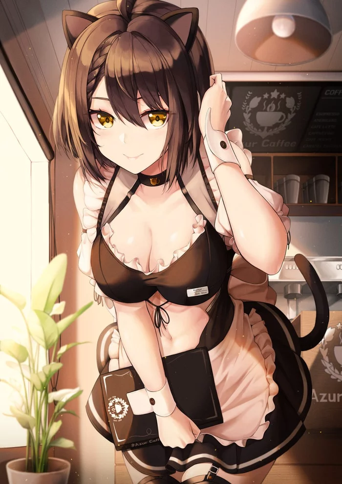 Azur Caffee - Anime art, Anime, Baltimore, Azur lane, Neckline, Housemaid, Animal ears