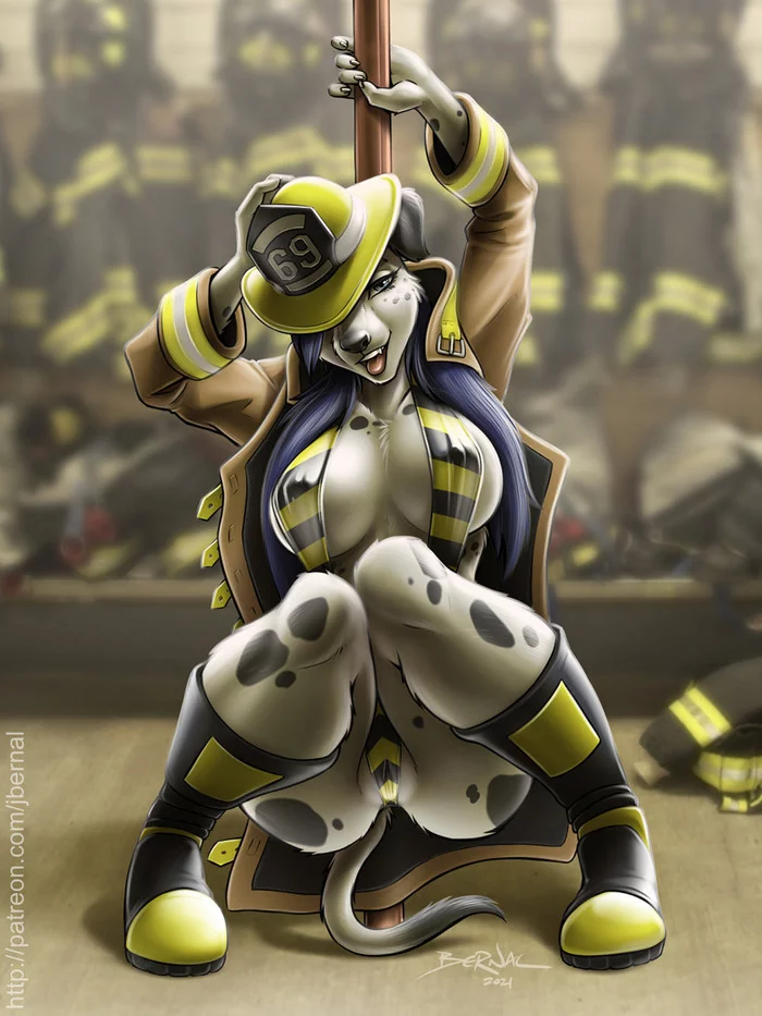 Ashley - NSFW, Furry, Anthro, Art, Furry edge, Furry dog, Jeremy Bernal, Firefighters, Dalmatian