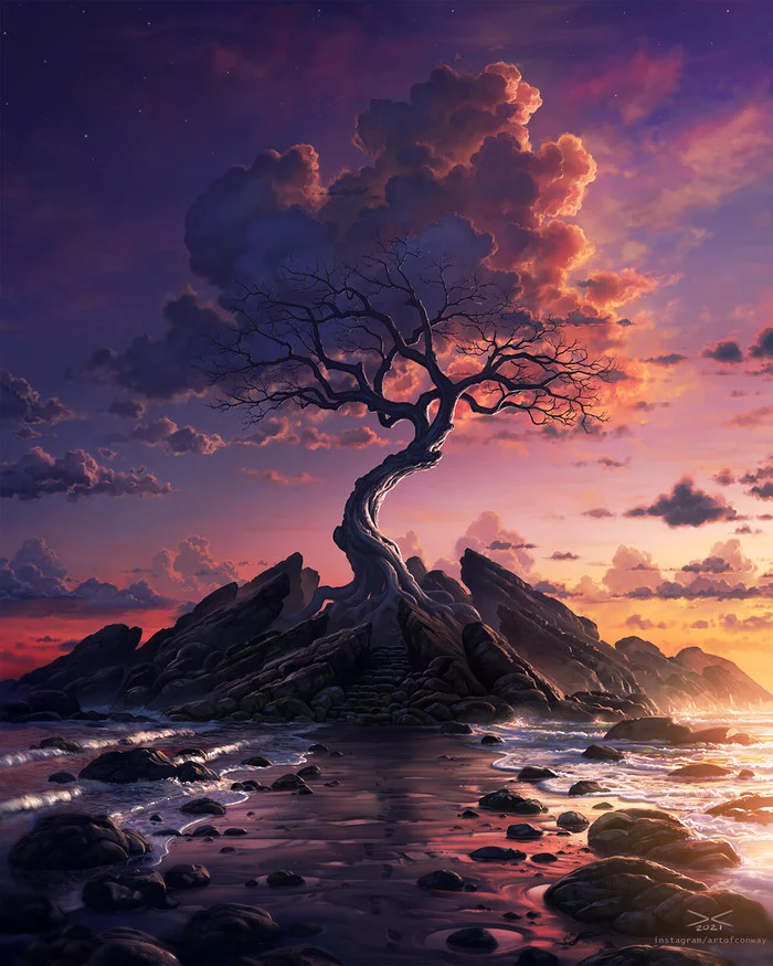 Art by Daniel Conway - Art, Images, Tree, Nature, Sunset, Arcipello