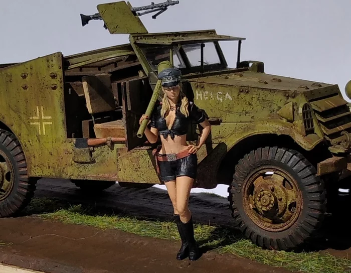 Helga and her Scout M3 - My, Models, 3D modeling, Stand modeling, The Second World War, BTT, Wehrmacht, Scale model, Scale 1:35, Longpost