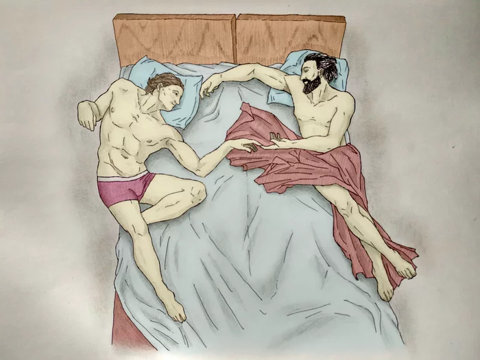 When it's hot as hell - My, Art, Drawing, Creation of Adam, Heat, Summer, Bed, Images, Caricature, , Vital, Relationship, LGBT