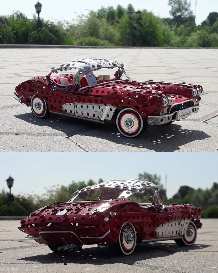 1962 Chevrolet Corvette made of metal constructor, wire, rubber, leather and cardboard - My, Chevrolet, Chevrolet corvette, Retro car, Modeling, Constructor, Auto