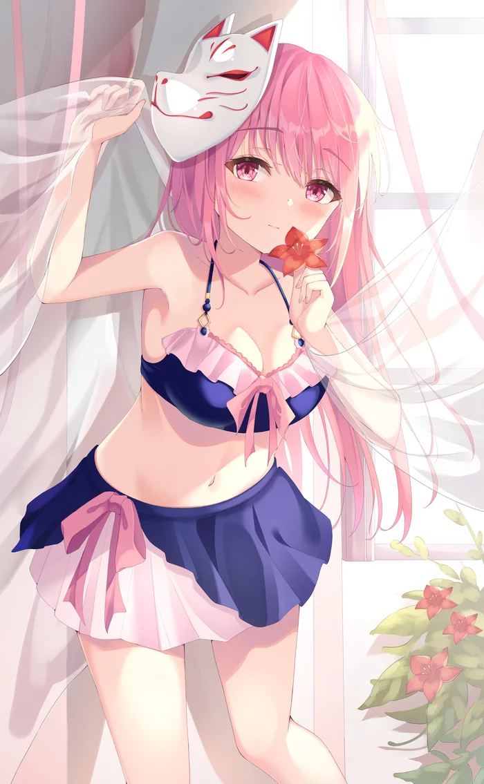 Hata no Kokoro - NSFW, Touhou, Haata no kokoro, Anime art, Anime, Swimsuit, Breast, Hand-drawn erotica, Erotic, , Kofumi