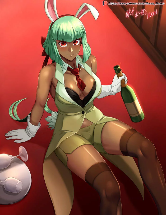 Emerald Bunny - Anime, Anime art, RWBY, Art, Emerald Sustrai, Bottle, Hosen Hocen, Bunny ears