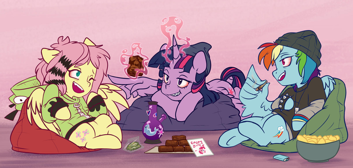 Getting High Together My Little Pony, Twilight Sparkle, Fluttershy, Rainbow Dash, Doodle-mark